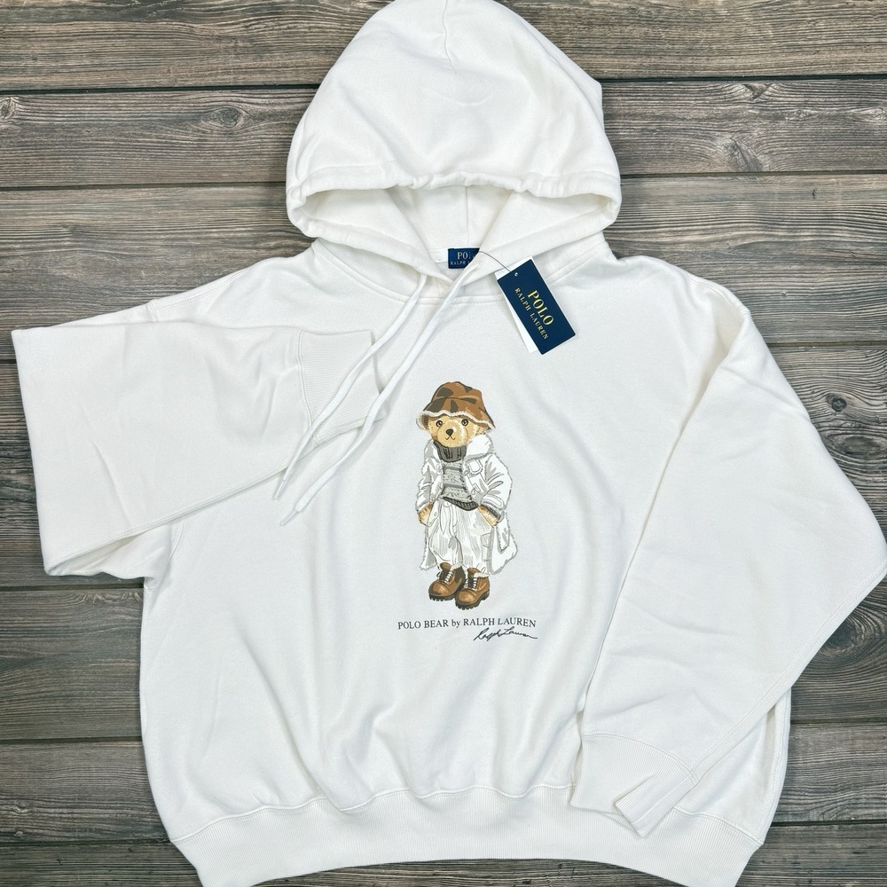 Polo Ralph Lauren Women's Polo Winter Bear Fleece Hoodie Cream Size XL NWT - Picture 2 of 10